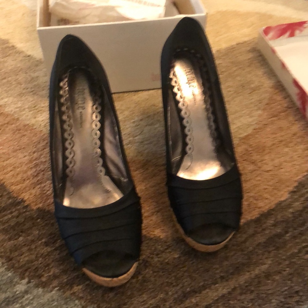 Nordstrom boutique black satin wedge